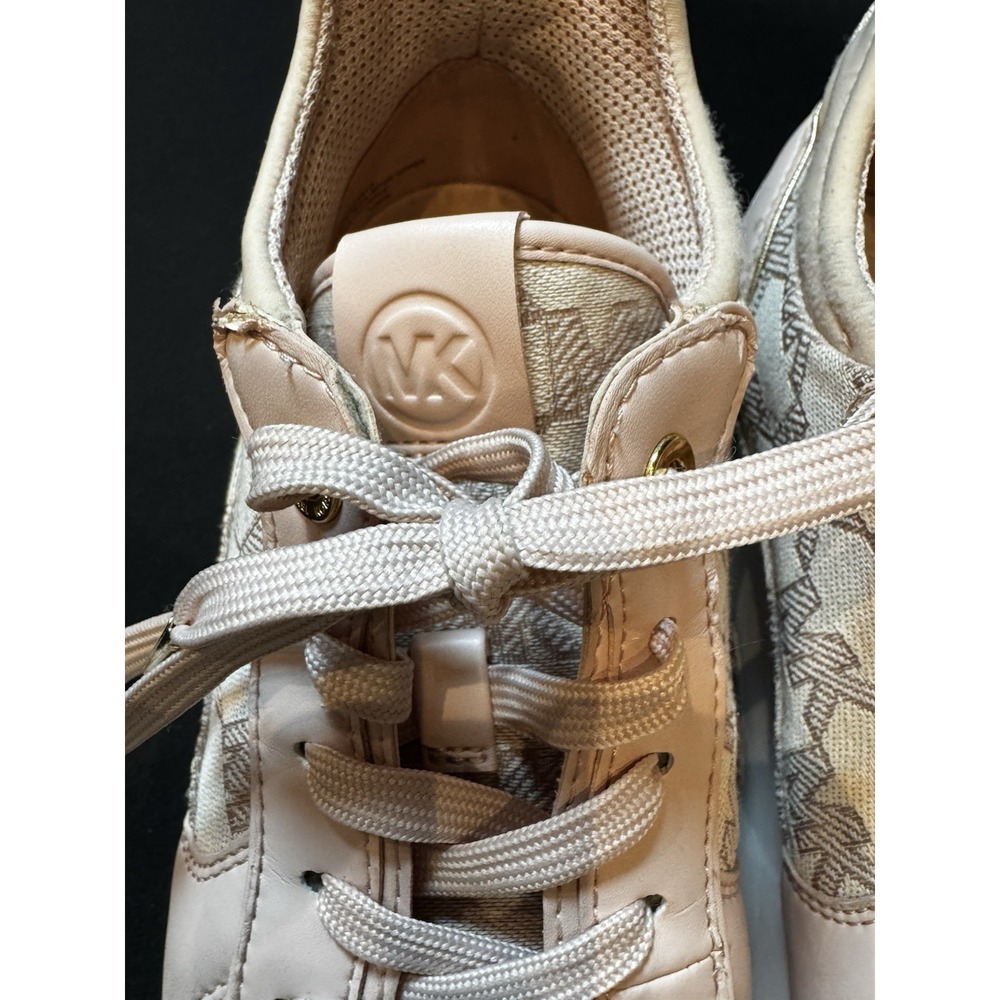 Michael Kors Muse Trainer Women's Low Top Lace Up Logo Sneakers Pink Gold Trim - Picture 10 of 14